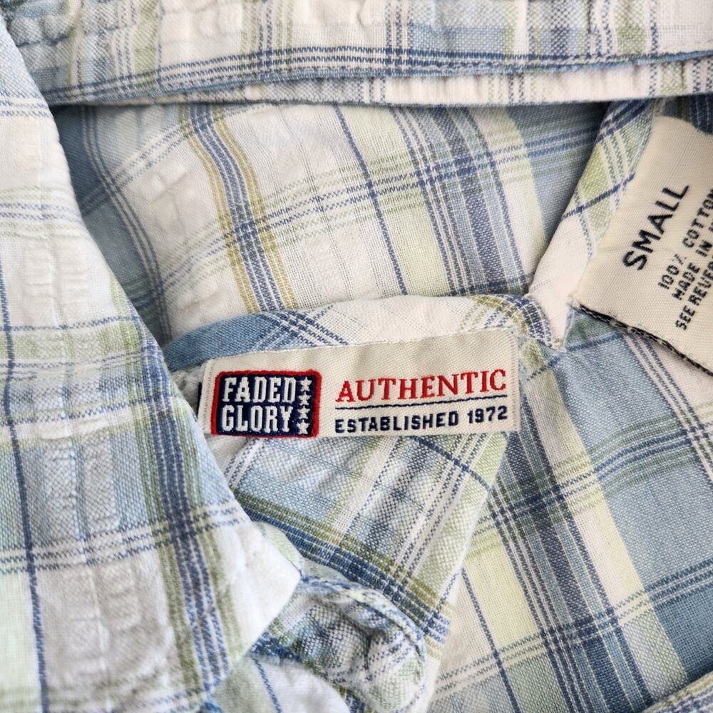 Vintage Y2K Faded Glory Blue White Plaid Sleeveless Button Down Top S Cottage - Picture 8 of 9